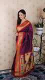 Wine Bandhani Paithani Silk Zari Woven Saree