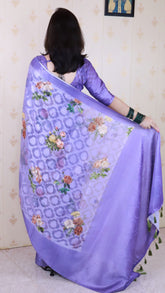 Violet Soft Georgette Floral Printed Zari Woven Saree