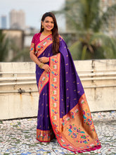 Violet Soft Silk Swan Rajhans Paithani Saree