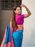 Blue Soft Silk Swan Rajhans Paithani Saree