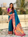 Blue Soft Silk Swan Rajhans Paithani Saree