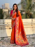 Orange Soft Silk Swan Rajhans Paithani Saree