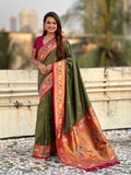 Mehendi Green Soft Silk Swan Rajhans Paithani Saree