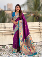 Purple Soft Silk Swan Rajhans Paithani Saree