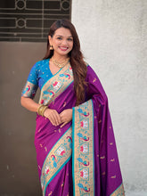 Purple Soft Silk Swan Rajhans Paithani Saree