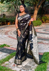 Trending Black Banarasi Jaal Soft Silk Zari Woven Saree