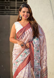 Pink Chanderi Crush Silk Floral Printed Saree with Zari Woven Jacquard Panel Border