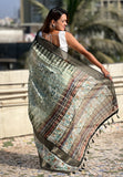 Pista Chanderi Crush Silk Floral Printed Saree with Zari Woven Jacquard Panel Border