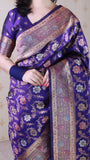 Violet Banarasi Jaal Soft Silk Gold Zari Meenakari Woven Saree