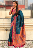 Denim Blue Zari Woven Tiny Nath Meenakari Contrast Yeola Paithani Silk Saree