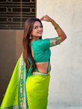 Parrot Green Soft Silk Swan Rajhans Paithani Saree