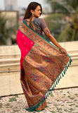 Pink Zari Woven Tiny Nath Meenakari Contrast Yeola Paithani Silk Saree