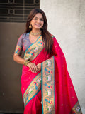 Pink Soft Silk Swan Rajhans Paithani Saree