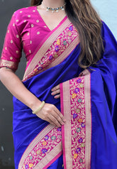 Violet Gala Silk Saree with Paithani Pallu Kadiyal Zari Woven Saree