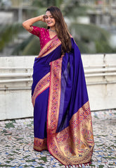 Violet Gala Silk Saree with Paithani Pallu Kadiyal Zari Woven Saree