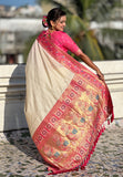 Cream Gala Silk Saree with Paithani Pallu Kadiyal Zari Woven Saree
