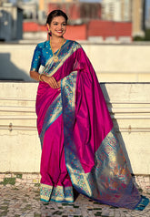 Magenta Gala Silk Saree with Paithani Pallu Kadiyal Zari Woven Saree