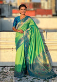 Pista Gala Silk Saree with Paithani Pallu Kadiyal Zari Woven Saree