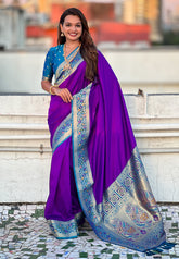 Purple Gala Silk Saree with Paithani Pallu Kadiyal Zari Woven Saree