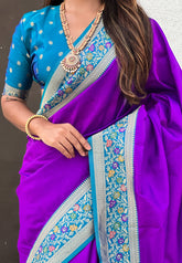 Purple Gala Silk Saree with Paithani Pallu Kadiyal Zari Woven Saree