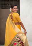 Yellow Organza Paithani Zari Woven Saree