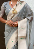 Grey Organza Paithani Zari Woven Saree