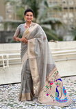 Grey Organza Paithani Zari Woven Saree