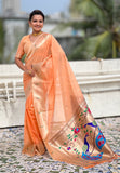 Peach Organza Paithani Zari Woven Saree