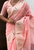 Baby Pink Organza Paithani Zari Woven Saree