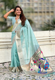 Sky Blue Organza Paithani Zari Woven Saree