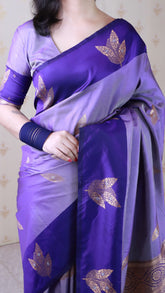 Violet Soft Silk Dusty Concept Floral Zari Woven Saree