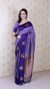 Violet Soft Silk Dusty Concept Floral Zari Woven Saree