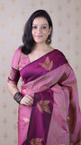 Coral Pink Soft Silk Dusty Concept Floral Zari Woven Saree