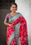 Pink Banarasi Contrast Jaal Soft Silk Zari Woven Saree