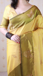 Yellow Soft Silk Dusty Concept Floral Zari Woven Saree