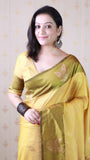 Yellow Soft Silk Dusty Concept Floral Zari Woven Saree
