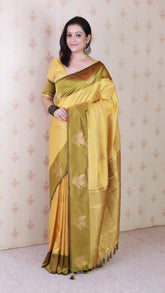 Yellow Soft Silk Dusty Concept Floral Zari Woven Saree