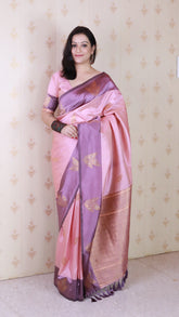 Baby Pink Soft Silk Dusty Concept Floral Zari Woven Saree