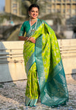 Parrot Green Banarasi Contrast Jaal Soft Silk Zari Woven Saree