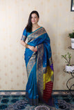 Blue Soft Silk Banarasi Multicolor Pallu Zari Woven Saree
