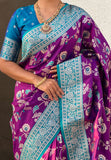 Purple Banarasi Contrast Jaal Soft Silk Zari Woven Saree