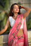 Baby Pink Chanderi Cotton Pichwai Printed Saree with Zari Woven Border