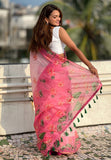Baby Pink Chanderi Cotton Pichwai Printed Saree with Zari Woven Border