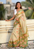 Green Chanderi Cotton Pichwai Printed Saree with Zari Woven Border