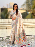 Cream Baluchari Silk Zari Woven Saree