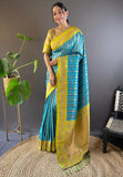 Sky Blue Contrast Zari Woven Silk Saree With Satin Unique Border