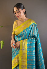Sky Blue Contrast Zari Woven Silk Saree With Satin Unique Border