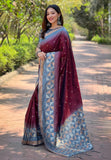 Maroon Soft Silk Floral Border Contrast Zari Woven Saree