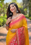 Yellow Soft Silk Floral Border Contrast Zari Woven Saree