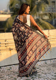 Black Tussar Silk Printed Saree with Zari Woven Border